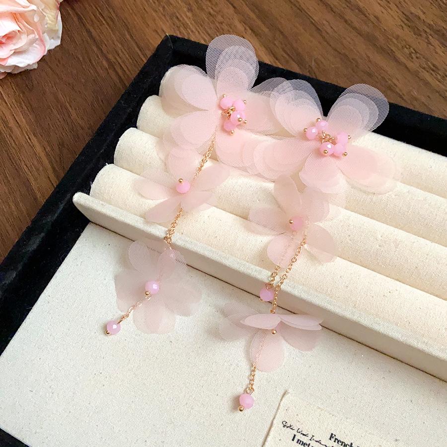 Серьги из стеклянного шифона с бахромой и стальной иглой, серьги свежего и сладкого темперамента, новые серьги, нишевые и высококлассные