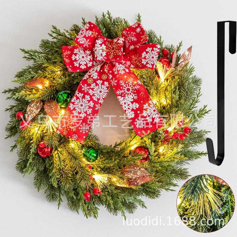 Christmas Decorations Set: LED String Lights Red Poinsettia Flowers Wreath Door Hanging Home Festive Interior