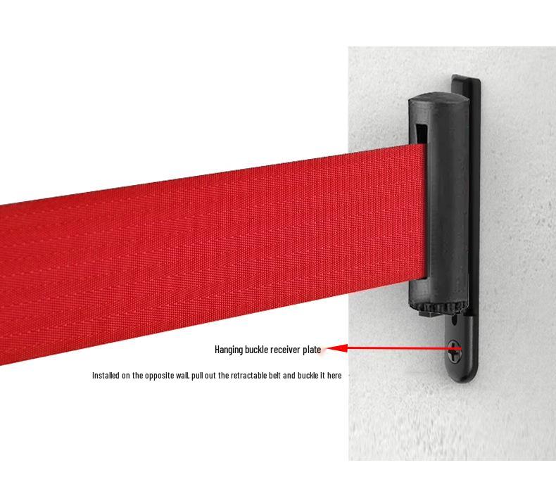 Wall-Mounted Stainless Steel Retractable Queue Barrier with Railing and Warning Tape