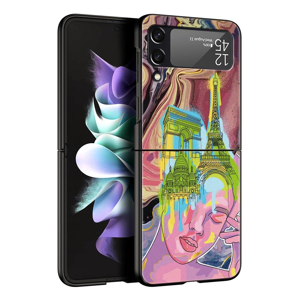 Чехол для телефона Paris Art blue butterfly Girl flower для Samsung Galaxy Z Flip 3 4 5, черный, складной, жесткий защитный чехол для мобильного телефона