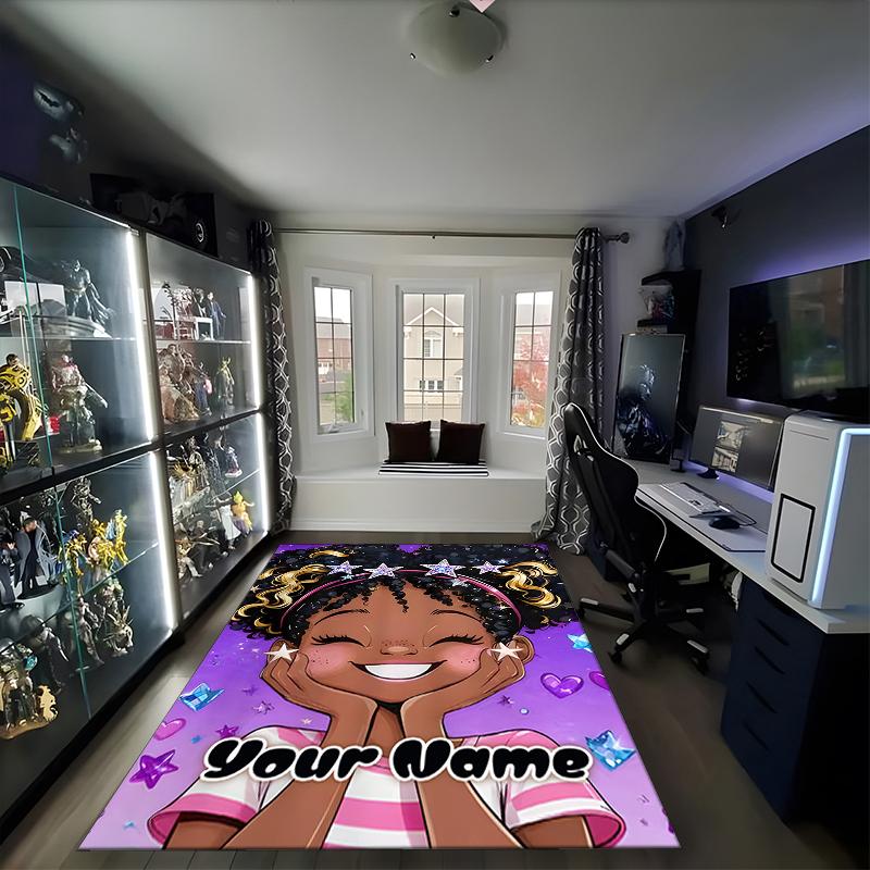 1PC Custom Name Starry Night Smiles Theme Floor Mat Ideal for Living Room, Game Rooms, Office, Bedroom,Floor Mat Playful Design