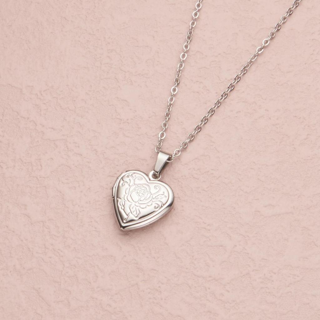 Stainless Steel Silver & Gold Women's Heart Photo Frame Locket Necklace