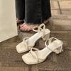 One-word Buckle with Thick Heel High Heel Roman Shoes French Temperament Beige Sandals Women's Summer and Autumn 2025 New Models