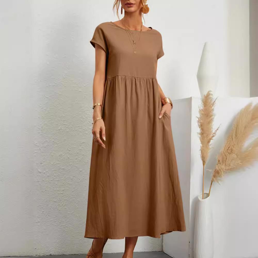 European & American Solid Color Sleeveless Loose Cotton Linen Pocket Dress 2024 In Stock