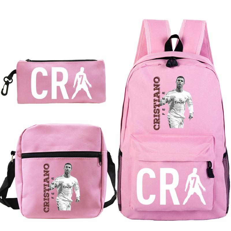 C Ronaldo student bag + small shoulder bag + pencil case three-piece backpack