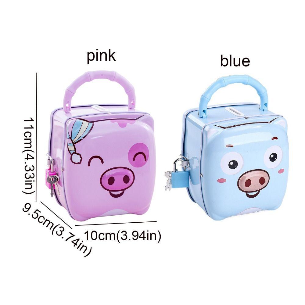 Pig Shape Money Saving Box Tinplate Coins Storage Box Handheld Piggy Bank  For Children Gift
