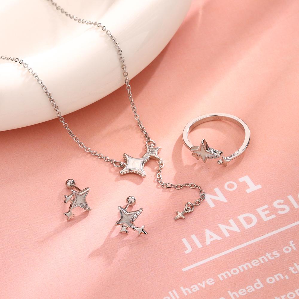 Серьги-гвоздики в виде четырехконечной звезды, женский костюм, креативное ожерелье в виде ракушки с бриллиантами, кольцо со звездой из белого циркония и мороженого