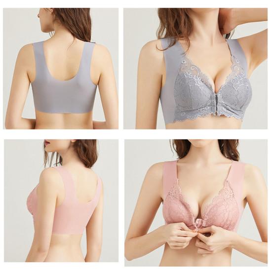 Женский бюстгальтер с застежкой спереди, кружевной широкий плечевой ремень, сплошной цвет, поддержка груди, бесшовный