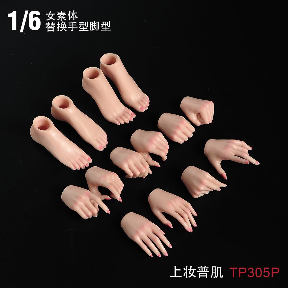 [TOYBARJAPAN] Аксессуары для фигурок масштаба 1/6 ANT Красивое женское тело TP305 Набор из 7 шт. Готовые к покраске Милые кулаки, кисти и стопы (Нормальный тон кожи)