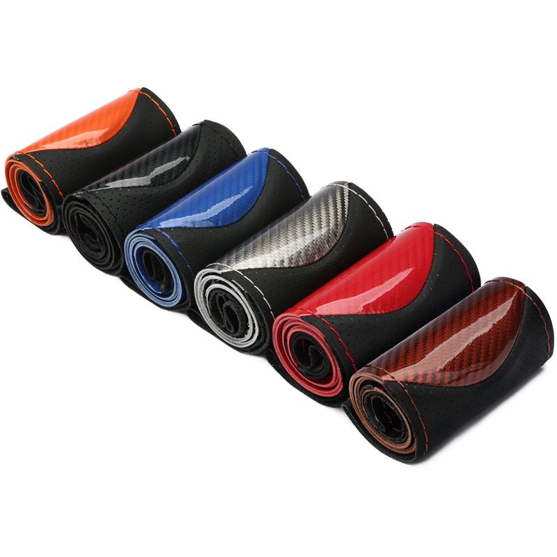 Crystal Carbon Fiber Fashion Sports Hand-stitched Steering Wheel Cover Car Wheel Cover Non-slip Leather Braid For Steering