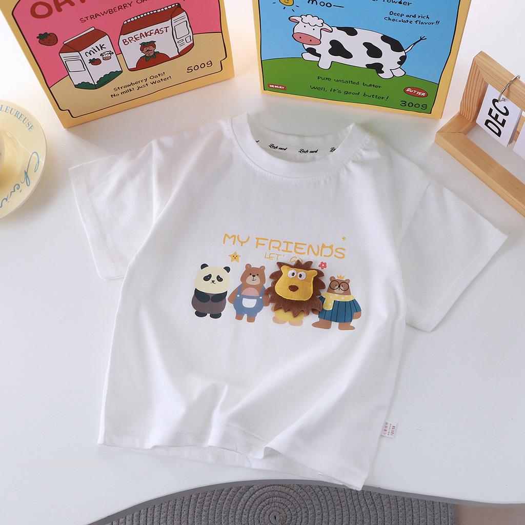 New Cartoon T-shirt Children Short Sleeve Pure Cotton Boys and Girls Summer Single Piece Medium and Large Children Parent-child Clothing