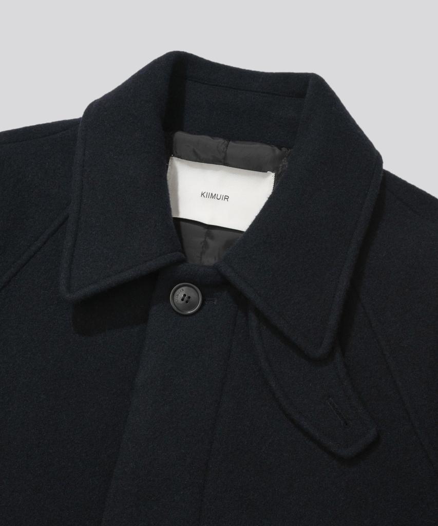 KIIMUIR [Drape Wool] Cashmere Blend Semi-Overfit Balmacaan Coat_Navy