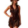Sleeveless V Neck Zipper Dress for Women Western Style Look Mini Dress Summer Dresses for Women Uk Ladies Summer Dresses Uk