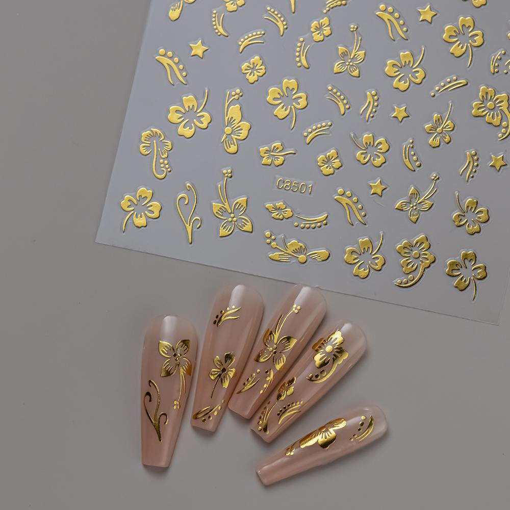 1pcs 3D Bronzing Gold Love Nail Art Stickers Holographic Stars Sun Starlight DIY Nail Decals Manicure Decoration