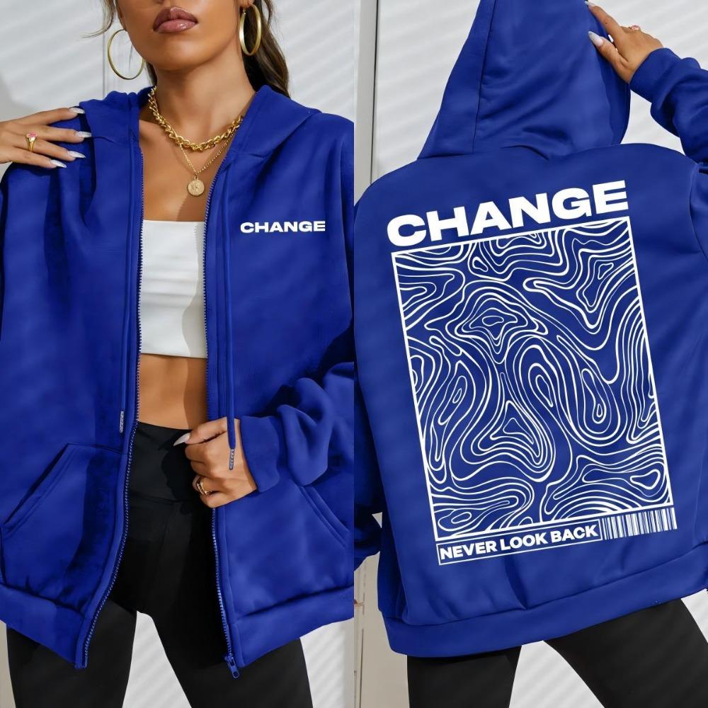Меняй Никогда Не Оглядывайся Уличный Графический Принт Женское Худи на Молнии Осеннее Худи Свободные Повседневные Толстовки Флис Женская Одежда