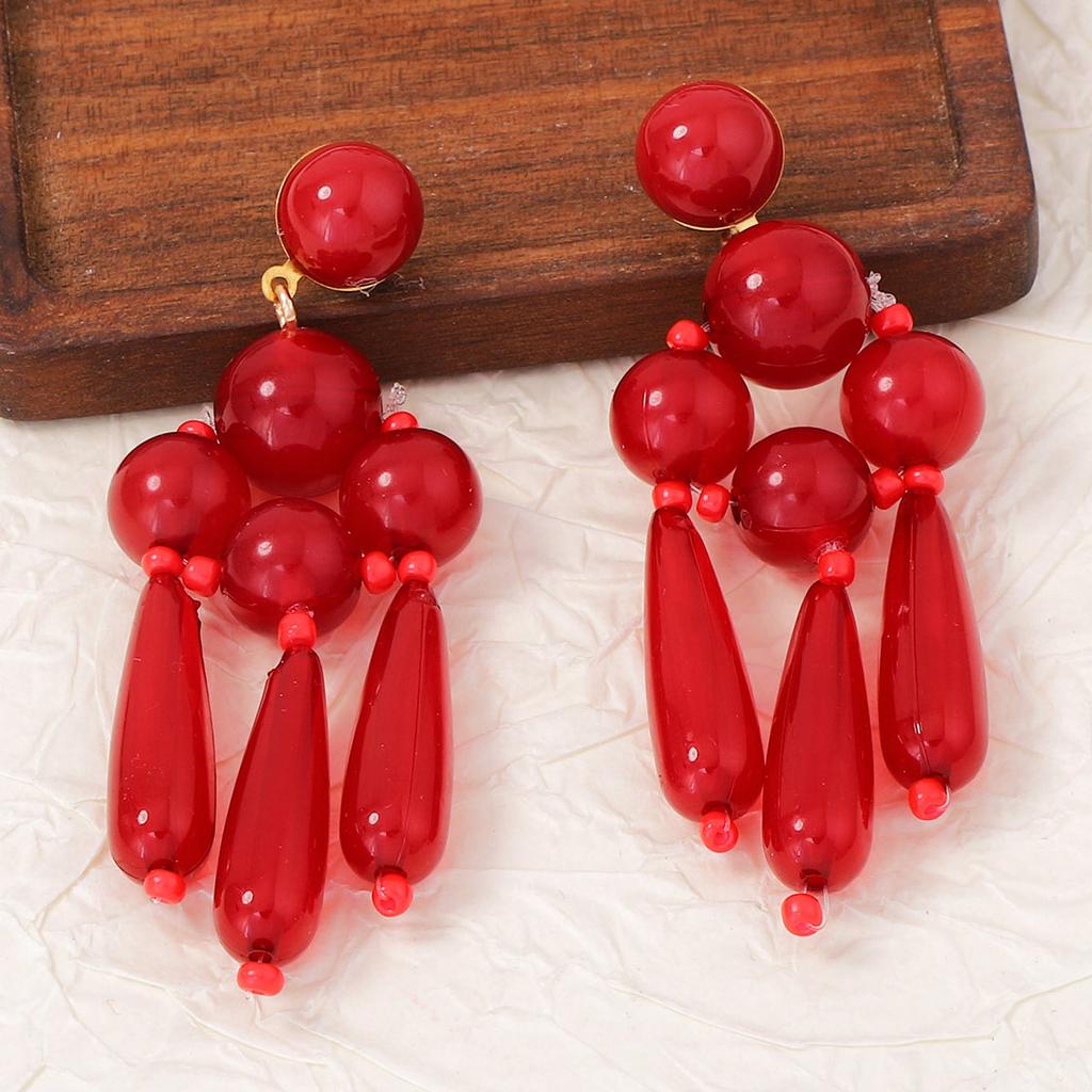 Bohemian exaggerated geometric beaded button-type splicing fringed earrings, advanced feeling water drop simple women