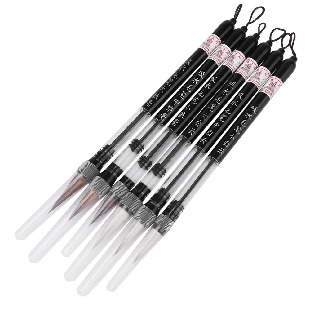 6Pcs Piston Fill Design Water Brush Pen White /Brown Brush Calligraphy Water Pen  Brush Practice