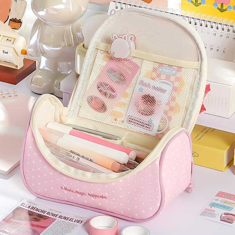 Sweetheart Plaid Bowknot Pencil Case Multi-Pocket Organizer Contrast Color Big Storage Pouch with Handheld