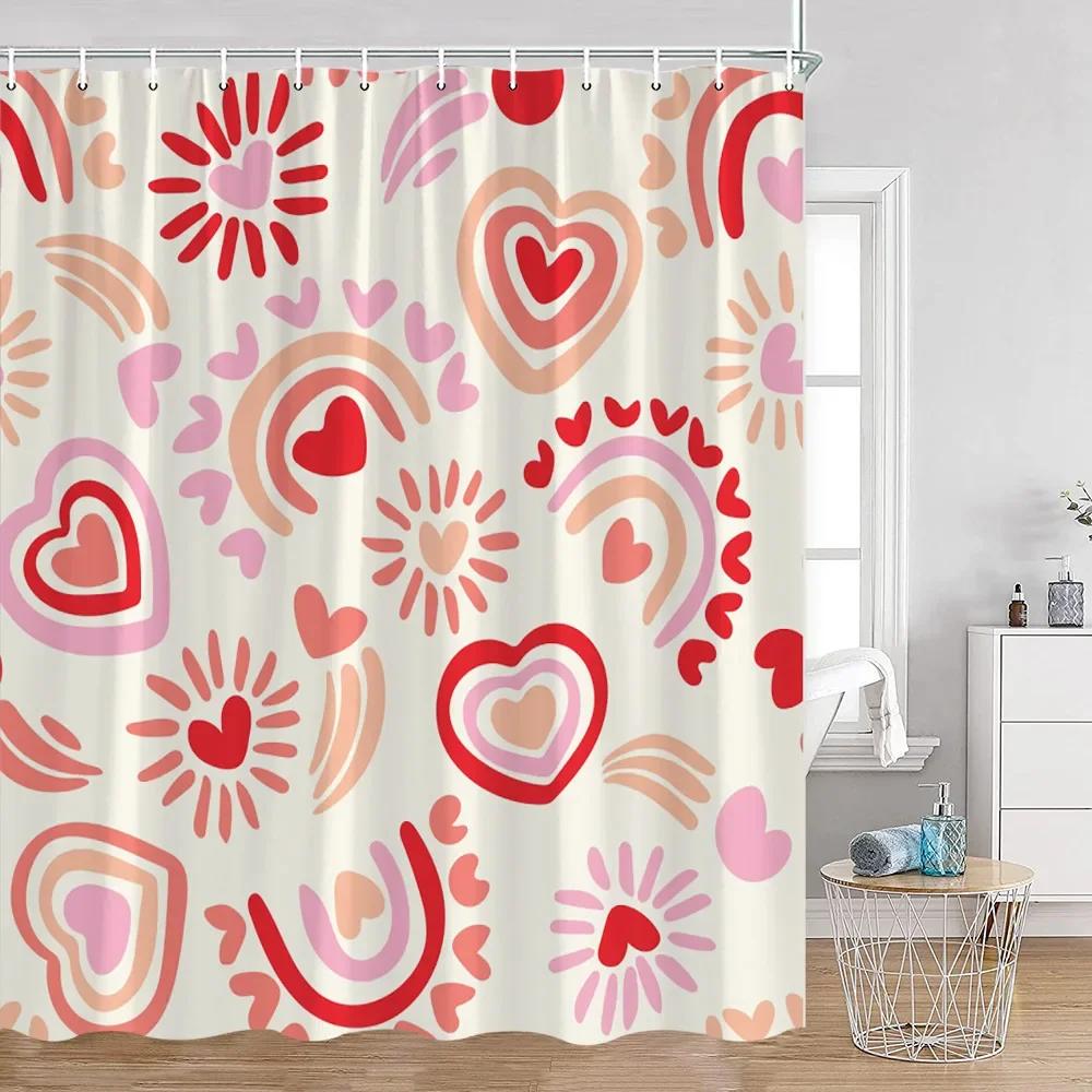 Cute Rainbow Heart Pattern Shower Curtain Children's Simple Modern Bathtub Decorative Polyester Bathroom Shower Curtain