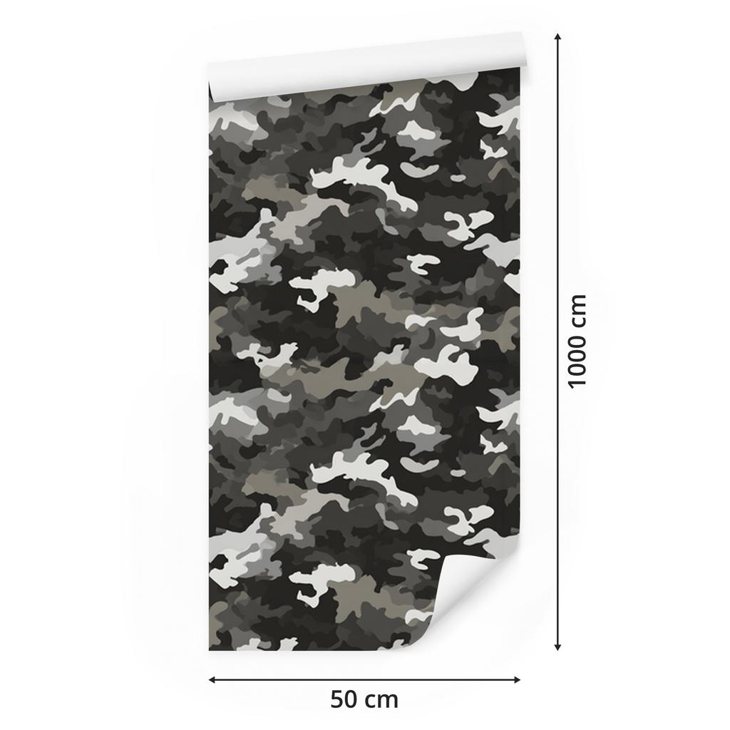 Military Camouflage Wallpaper Graphite and Gray for Living Room and Bedroom 50x1000
