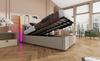 Upholstered Bed USB Type C Charging Single 90x200 Storage Bed Frame, Slatted Frame Made of Wood, Beige Linen Material (With Mattress)
