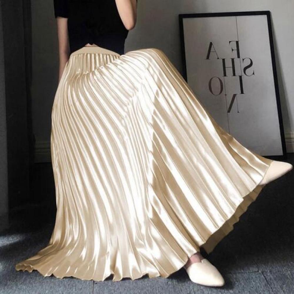 Shop Women S elaStic waiSt Pleated Satin Long Skirt wdmS wSk tS14530754