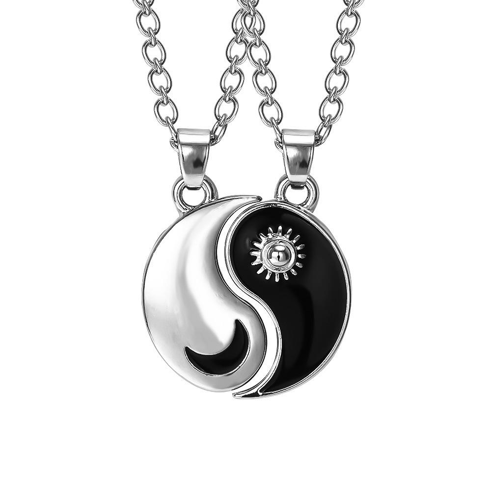 Tai Chi Bagua necklace, sun, moon, mosaic jewelry, fashion, good friend couple sisters set