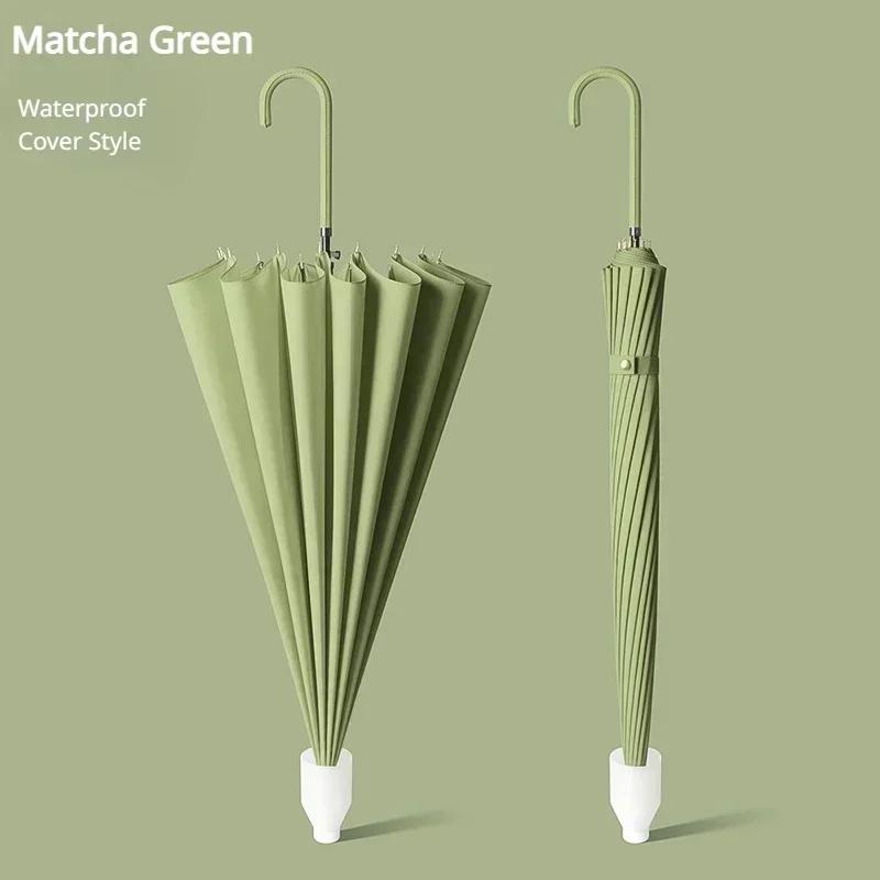 16 Bone Small Umbrella Long Straight Rod Umbrellas Handle Long PVC Waterproof High Density Durable Sturdy Solid Color Umbrella