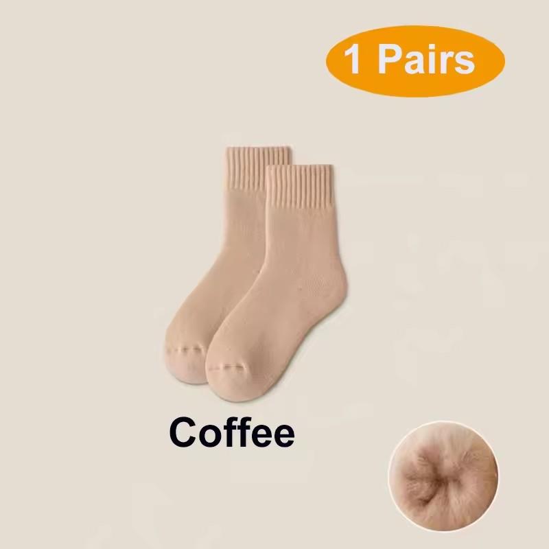 1 Pair Women's Winter Warm Socks Snow Markron Color Thick Plush Hairy Soft Postpartum Stockings Floor Sleep Socks