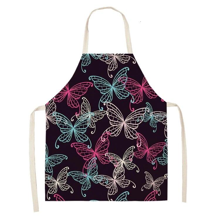 Хлопковый льняной фартук с рисунком бабочки, фартук для домашней кухни, приготовления пищи, выпечки, обеденный нагрудник, аксессуары для чистки