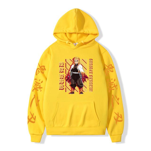 Japanese Anime Movie Demon Slayer Kimetsu No Yaiba Hoodies Men Fleece Cartoon Rengoku Graphic Streetwear Sweatshirts