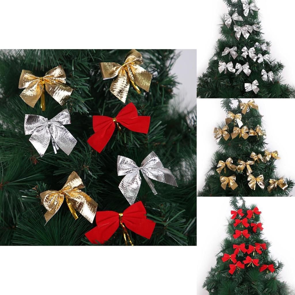 Elegant Christmas Butterfly Bows Pack Of 12 In Vibrant Red Silver And Gold Colors