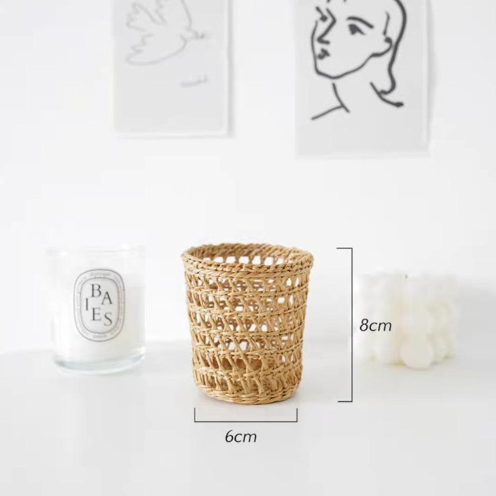 With Handle Straw Woven Basket Picnic Props Storage Basket Practical Tea Cup Cover