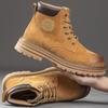 Мужские высокие ботинки Осень Зима Уличная рабочая обувь Противоскользящие и удобные Желтые ботинки Модные британские повседневные кожаные ботинки