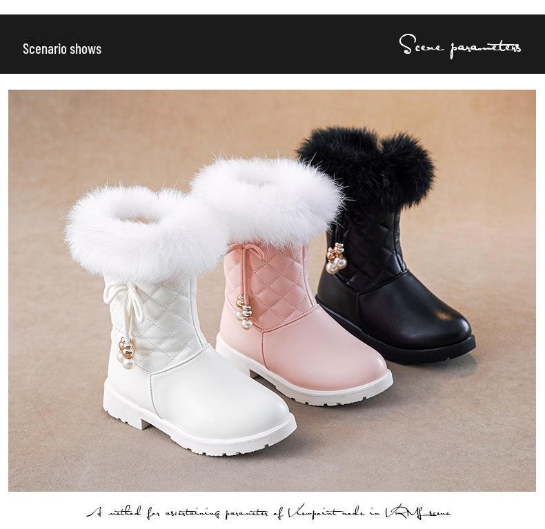 Теплые сапоги принцессы для девочек длиной до середины икры с мехом кролика 2024 г.