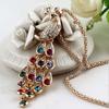 Hot Sale Special Trendy Unique New Colorful Crystal Peacock Pendants Necklaces for Women Long