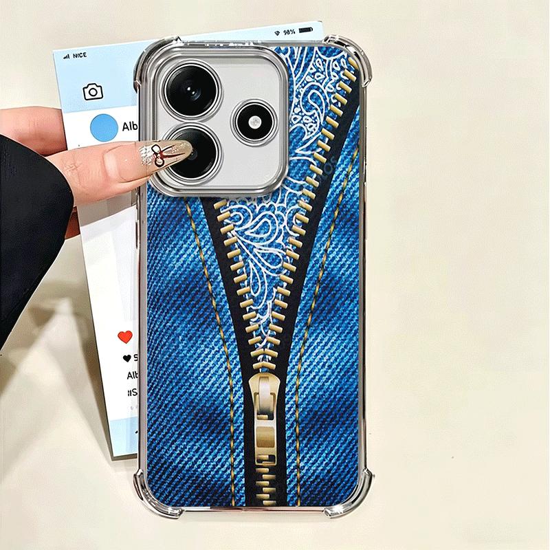 Ретро Джинсы на Молнии Шаблон Мягкий Чехол Для Телефона Для Xiaomi Poco X7 X8 Pro Max X6 X5 X3 F8 Ultra F7 M8 M7 M5S Redmi 15C 15A 15 14C 13C