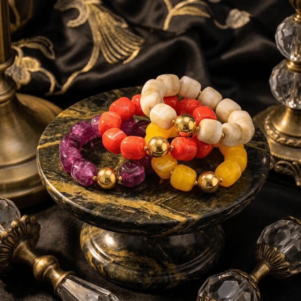 Acrylic Square Beads Bracelet Colorful Stack Hand Chain Elastic Geometric Bracelet Party Jewelry