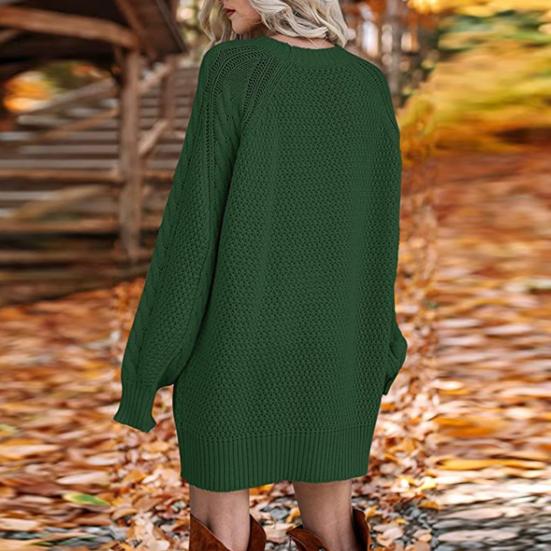Женский пуловер-свитер с круглым вырезом, сохраняющий тепло, длинный рукав, средней длины, объемное вязаное платье-свитер для повседневной носки