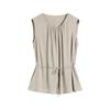 Летний новый шелковый жилет женский без рукавов шелк тутового дерева сатин на шнуровке короткий плиссированный топ с круглым вырезом
