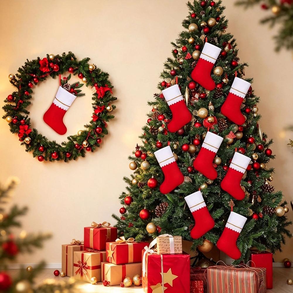Red Felt Christmas Stockings Golden Trim Gift Candy Bag New Festive Ornament Christmas Party