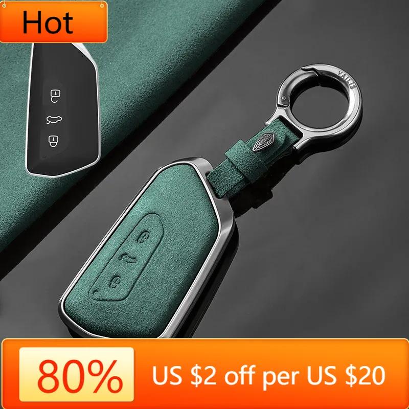 Interior Mouldings Aluminum Alloy Turn Fur for VW Volkswagen Golf 8 Mk8 2020 Skoda 3 Button Smart Remote Car Key Case Cover Ring