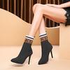 Модные осенне-зимние женские ботинки-носки из трикотажа, большого размера, на высоком каблуке, женские модные ботильоны до щиколотки, с острым носком, эластичные короткие ботильоны