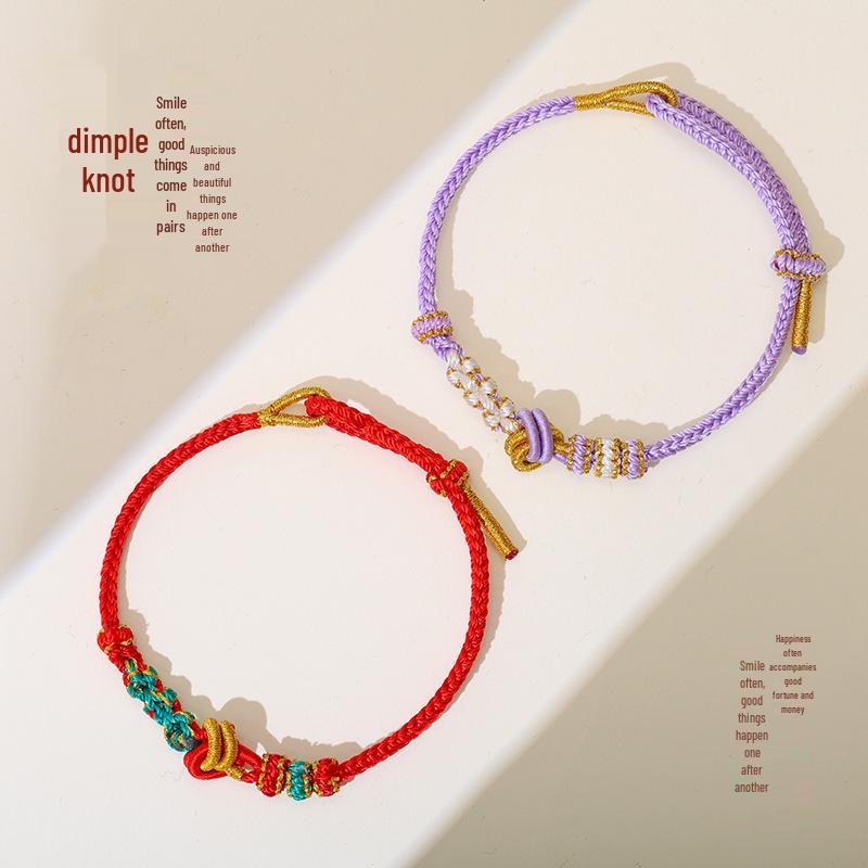 Плетеная браслет с узлом-ямочкой: Полуфабрикаты ручной работы из веревки с золотыми бусинами и красным плетеным дизайном для женщин