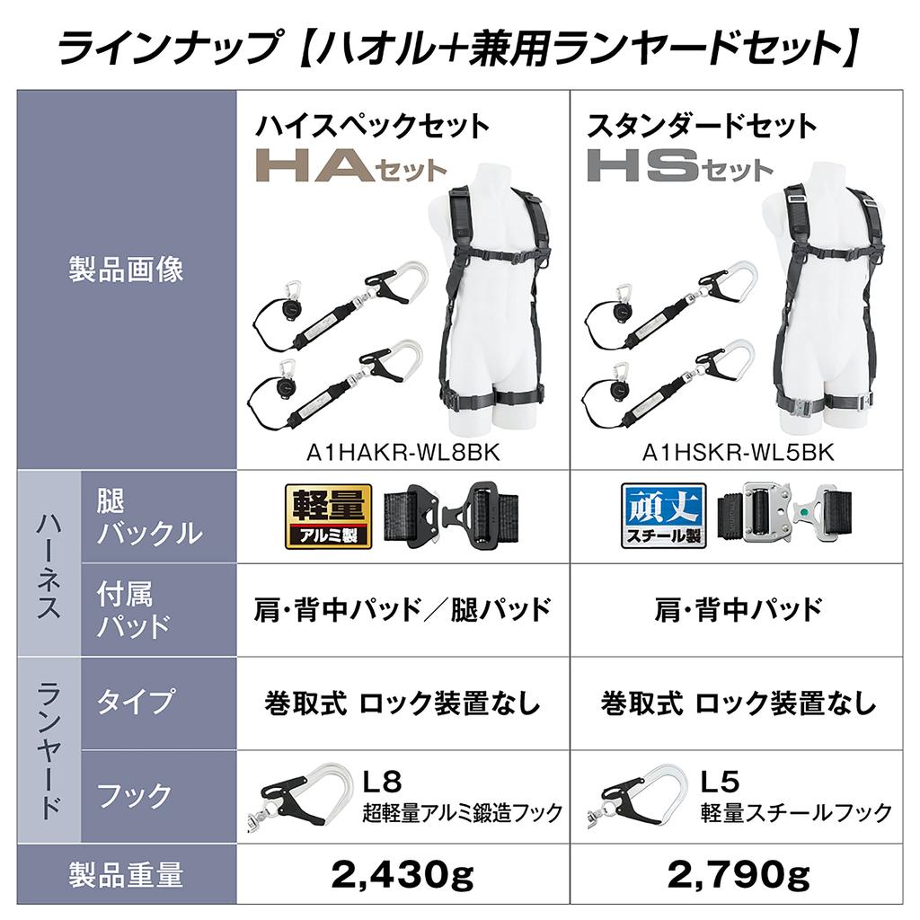 Tajima New Standard Safety Belt Full Harness Haoru Easy to put on and take off with waist gear attached Set of 2 lanyards Lightweight aluminum hook
