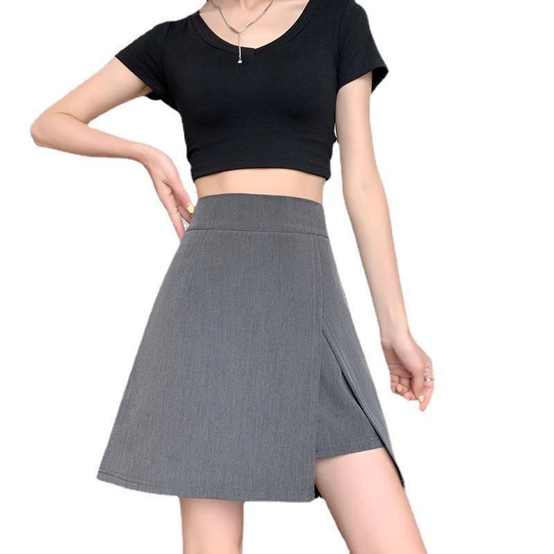 2025 Plus Size High Waist A-line Midi Skirt with Irregular Slit - New Summer Slimming Style for Women