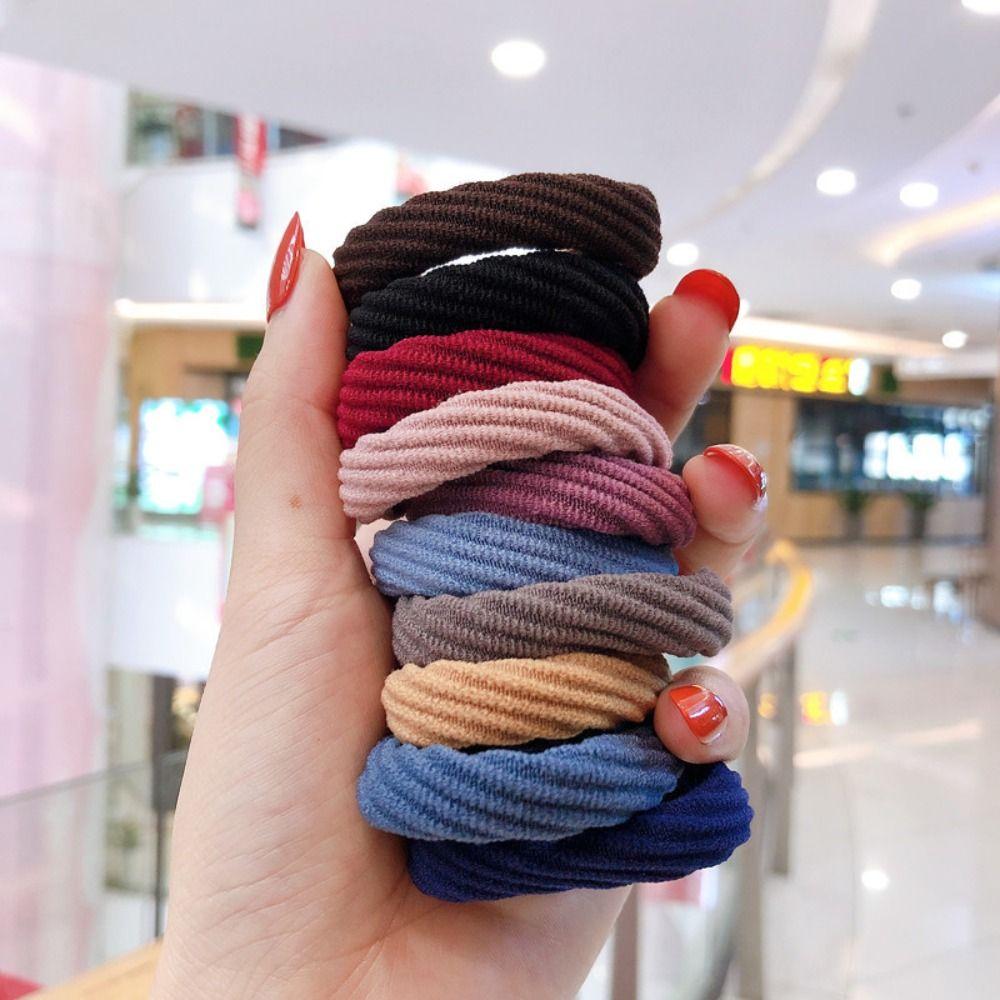 10Pcs Thick Rubber Bands Elastic Ponytail Holder Solid Color Hair Rope Women