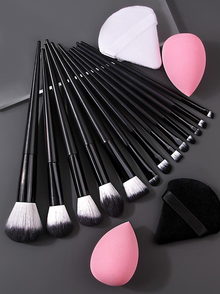 2025 New 13Pcs Makeup Brushes+2 Beauty Blenders+2 Sponge Puffs Set Soft Non-Shed Bristle Latex-Free Fast Shipping For Daily Use