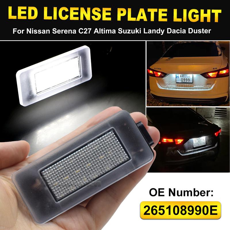 2Pcs Canbus LED License Number Plate Light Lamp For Nissan Serena C27 Altima Suzuki Landy Dacia Duster 265108990E