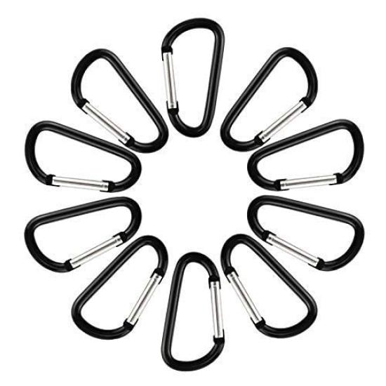 TEMLUM Aluminum Alloy Carabiner Set of Stylish Keychains for Outdoor and Pet 5 Sizes Available D-Ring 10, Black, Ultra-Lightweight, Activities,